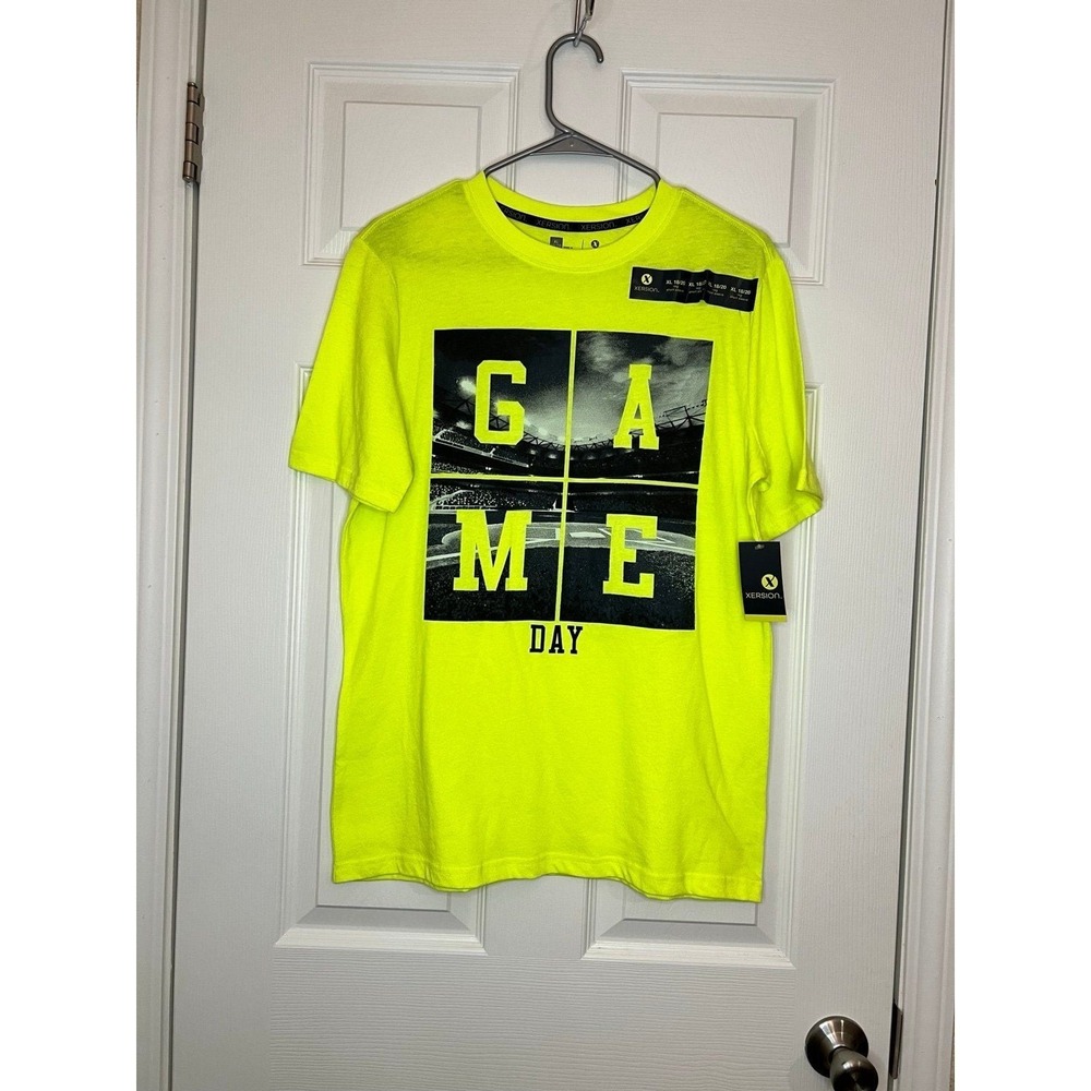 XL 18/20 Xersion Game Day T-shirt Baseball Theme Fluorescent Yellow